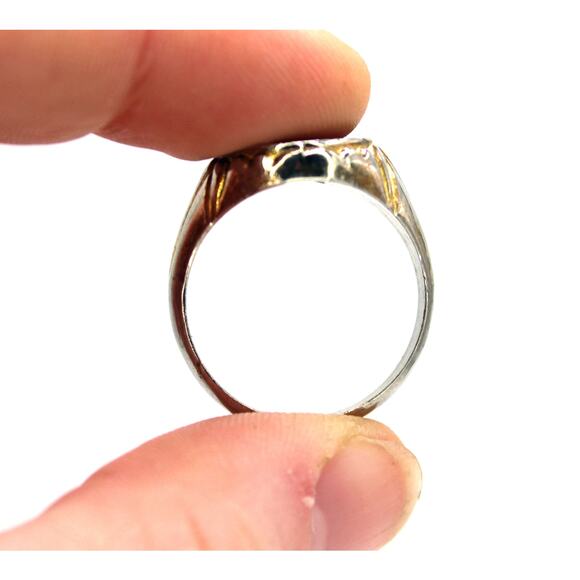 Silver-tone with Gold Accent A Signet Ring - Picture 3 of 5